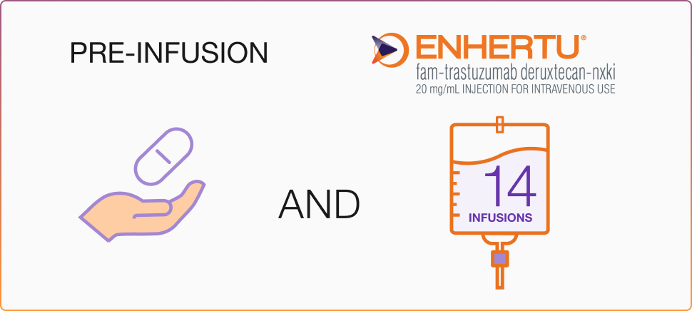Pre-infusion pill icon and ENHERTU 14 infusions icon 